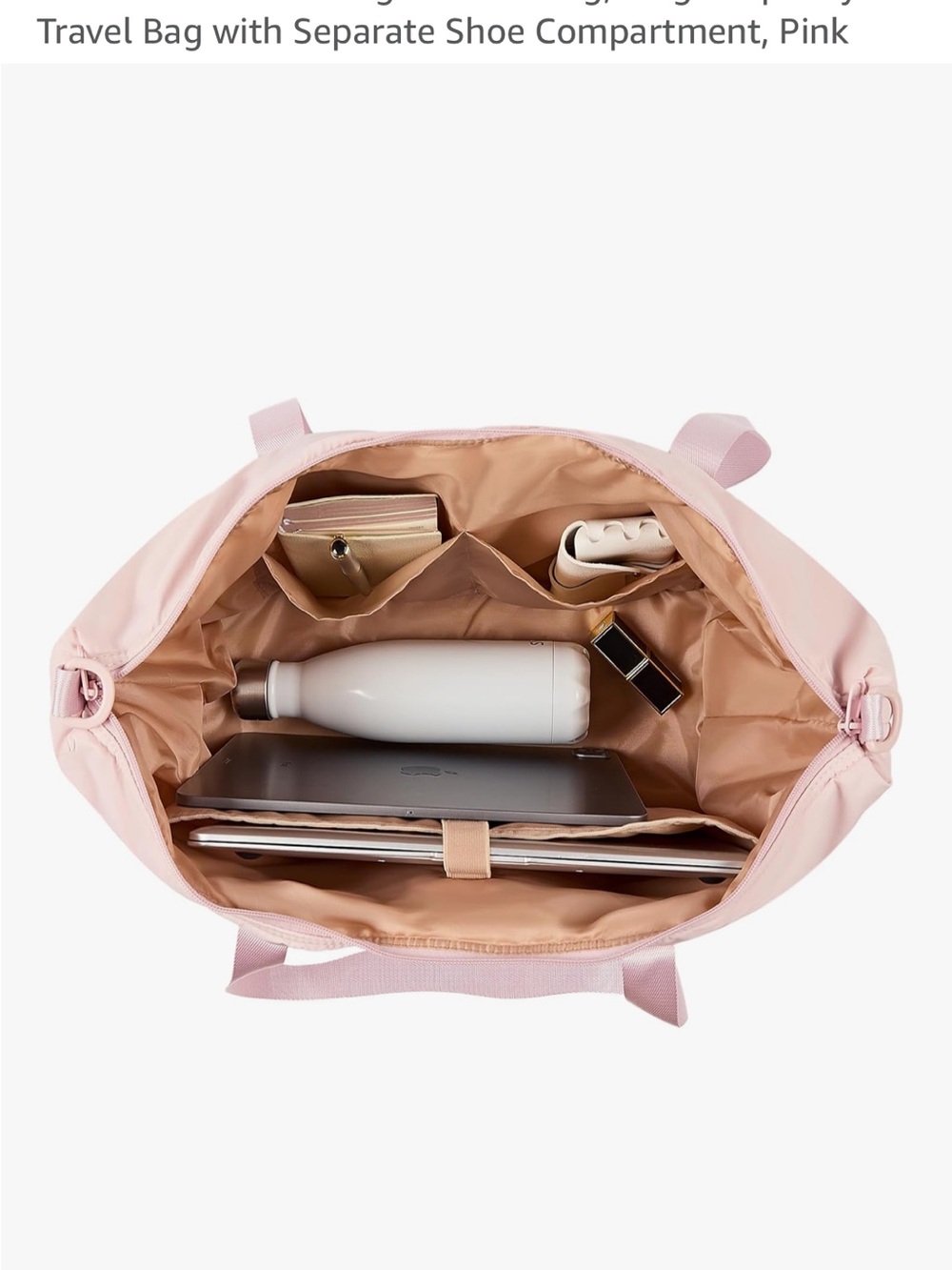 Blush Pink Quilted Travel Tote with Shoe Compartment - Picture 4 of 9